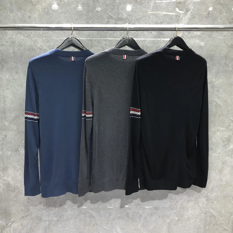 THOM Men Pullover Sleeve RWB Striped Design Warm Knit Sweater Solid Color Fashion Brand Loose Casual Women Sweatshirts