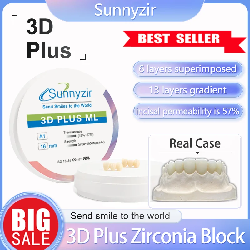 3D plus zirconia multilayer block/Disc 43% -57% 6 layer for porcelain false teeth 98mm A2 Denture Material for Dental Lab