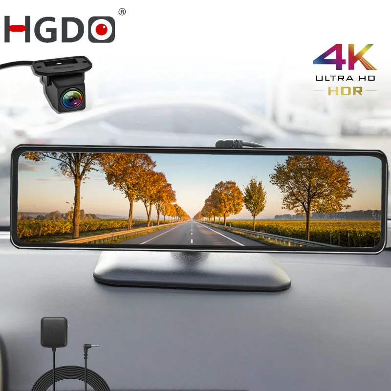 

HGDO 12'' 4k & 2K Dual Dash Cam Car DVR GPS Video Recorder Sony IMX415 Rear View Mirror Camera 1080P Dashboard Auto Registrar