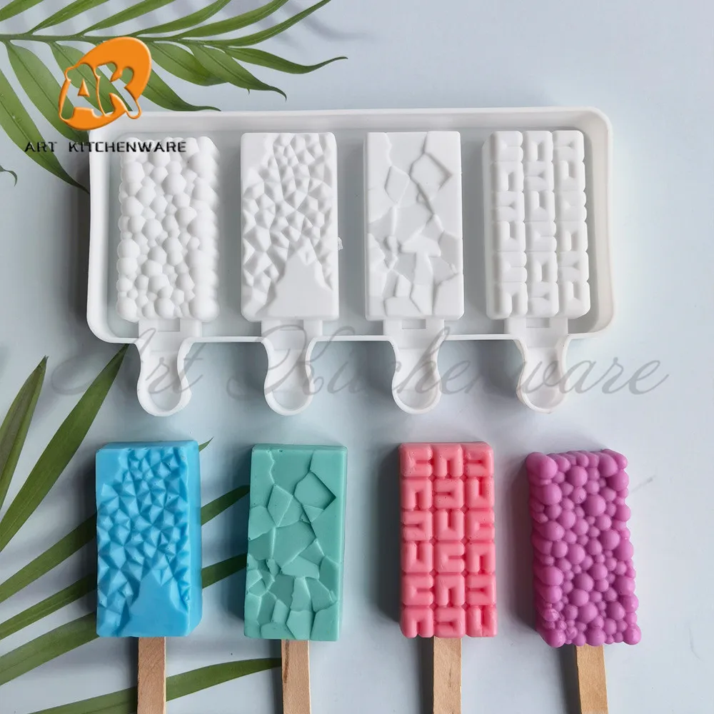 

4 Cavity Bubble/Gem Design Ice Cream Mould DIY Chocolate Popsicle Mold Cakesicle Silicone Mould Cake Decorating Tools Bakeware