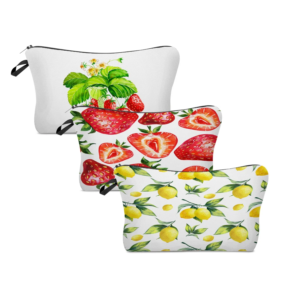 

Women Portable Cosmetic Bags Fruits Print Wash Bag Pouch Travel Storage Zip Toiletries Organizer Female Pocket Money Bag
