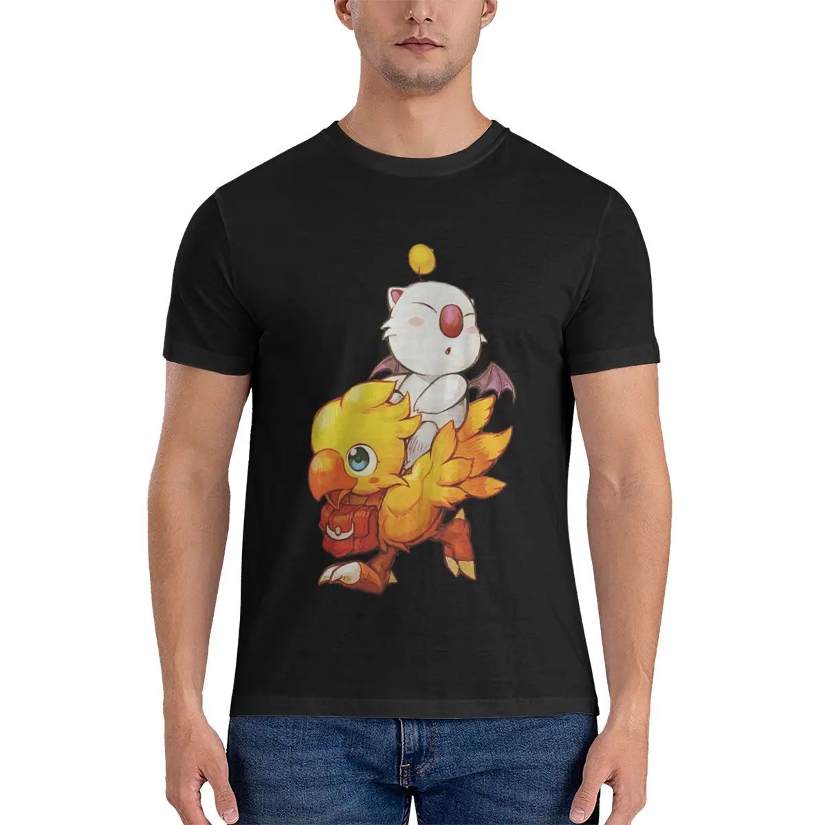 Фото Двусторонняя футболка Chocobo Moogle Final Fantasy Street, минималистичная, для повседневной носки, не скручивается. №5
