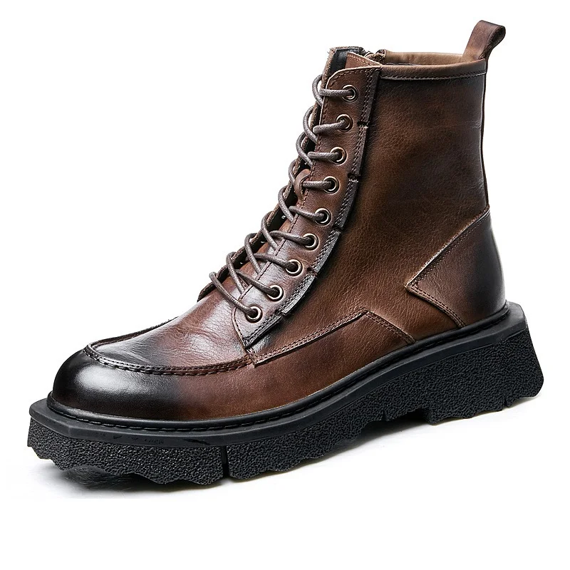 

Ботинки мужские на толстой подошве, натуральная кожа, на шнуровке, мотоциклетные сапоги, ретро брендовые высокие ботинки для инструментов