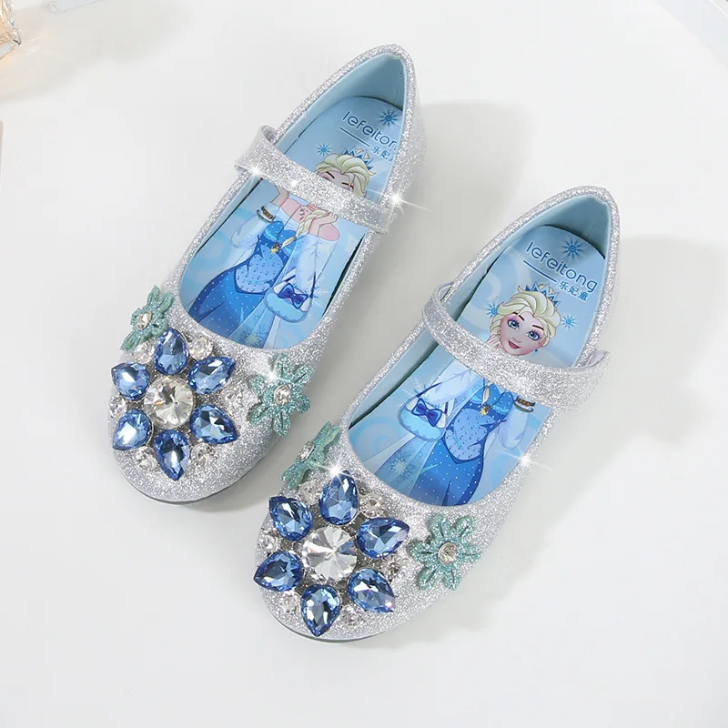 

Disney elsa Princess Shoes Spring Autumn New Girls Leather Shoes Soft Sole Crystal Children's casual Shoes Baby Single Shoes