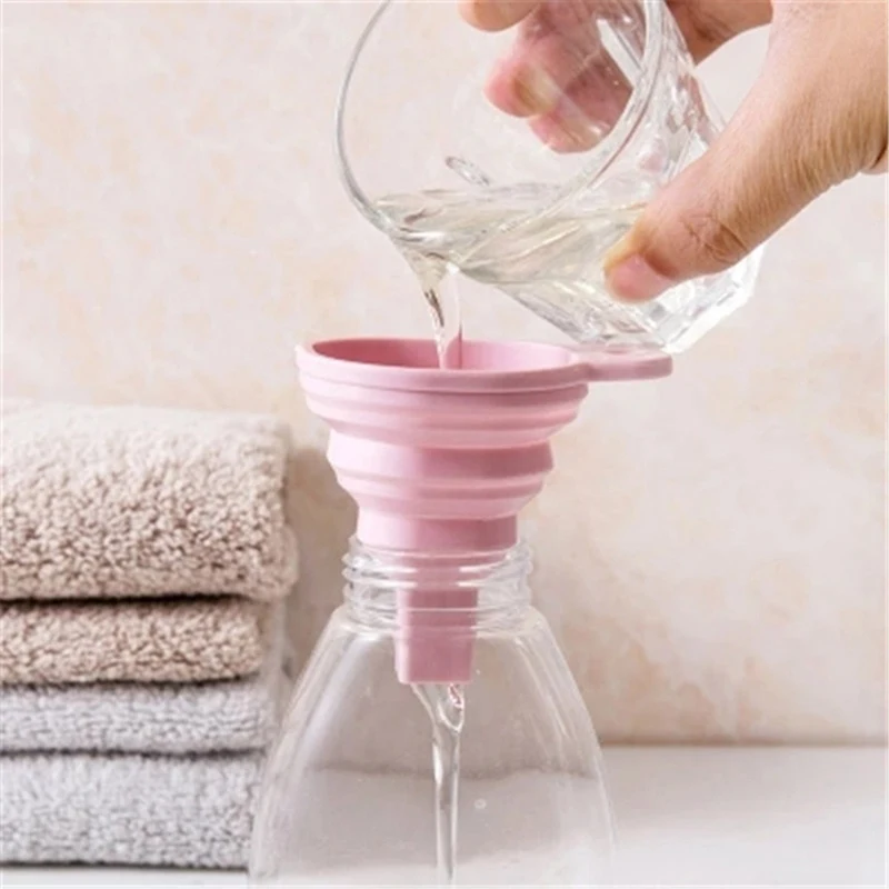 

Hot Sale Mini Foldable Kitchen Funnel Cute Kitchen Home Food Grade Silicone Folding Telescopic Funnels Colors At Random Kitchen