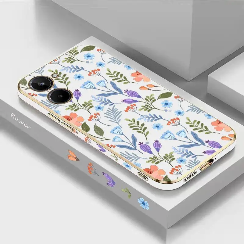 

Exquisite Flowers Luxury Plating Phone Case For OPPO Realme 10 9 9i 8 8i 7 7i 6 Pro Plus C30 C31 C35 C20 C21Y C25 C25S Cover