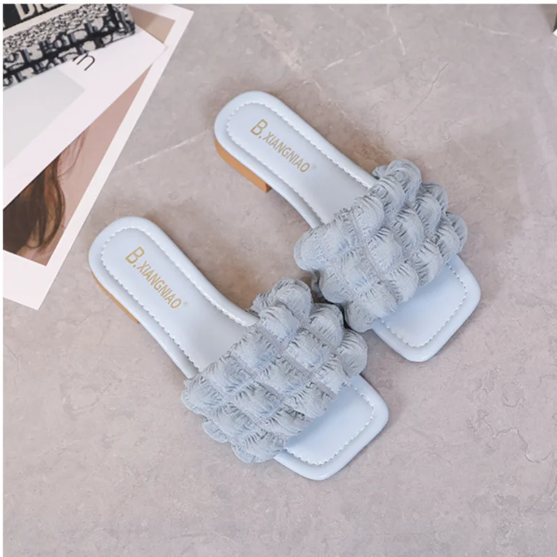 Elegant Women Minimalist Ruched Detail Flat Sandals Fashion Outdoor Polyester Single Band Open Toe Slides Sweet Summer New Shoes