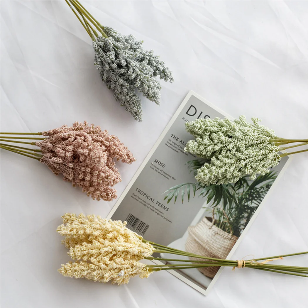 

6PCS/set Artificial Vanilla Mini Foam Berry Spike Simulation Flowers Bouquet For Home Plant Wall Decoration