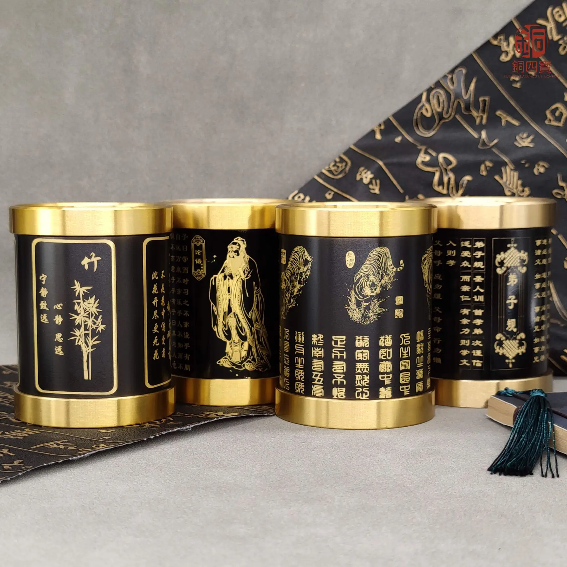 

Pure Copper Pen Holder, Office Desktop Storage, Analects, Disciples, Four Gentlemen, Five Tiger Pen Holders, Light Luxury, Creat