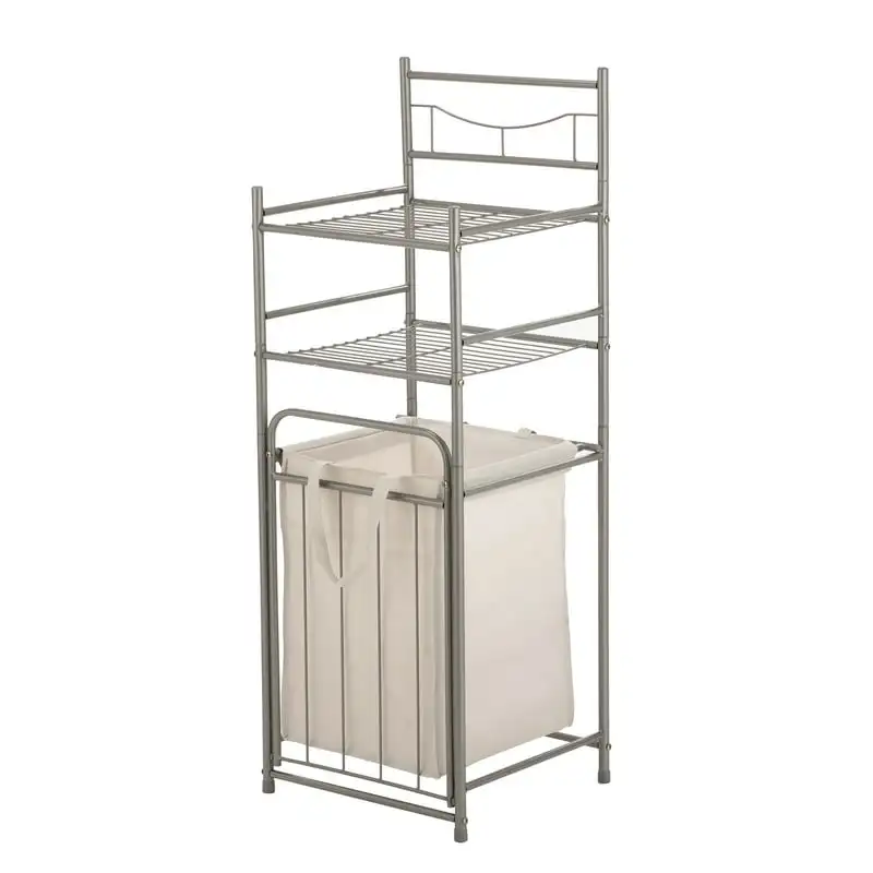 

Shelves 10 lb Capacity Steel Storage Shelf Unit with Hamper, Satin Nickel Finish Adult Bathroom organizer Storage Organizers sto