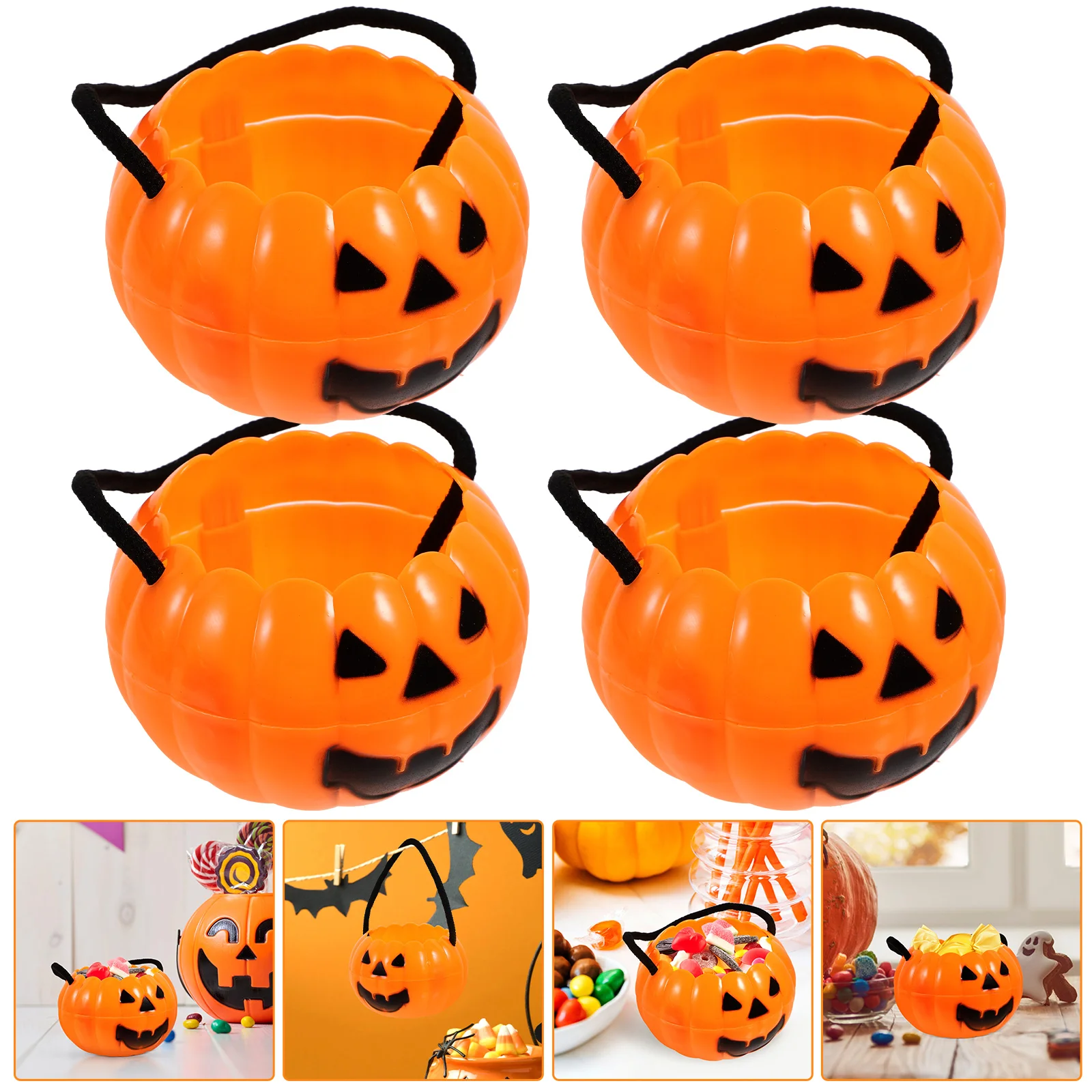 

4 Pcs Plastic Storage Tubs Detachable Pumpkin Bucket Buckets Round Container Pails Handles Child