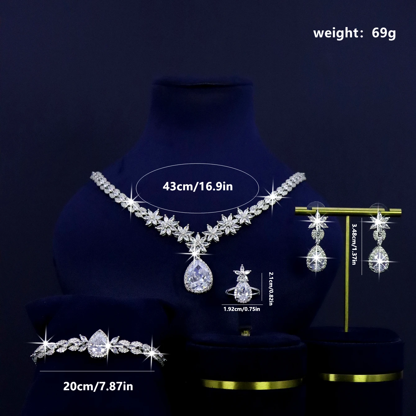 Свадебный комплект из 4 предметов с медным покрытием и платиной каплями белой