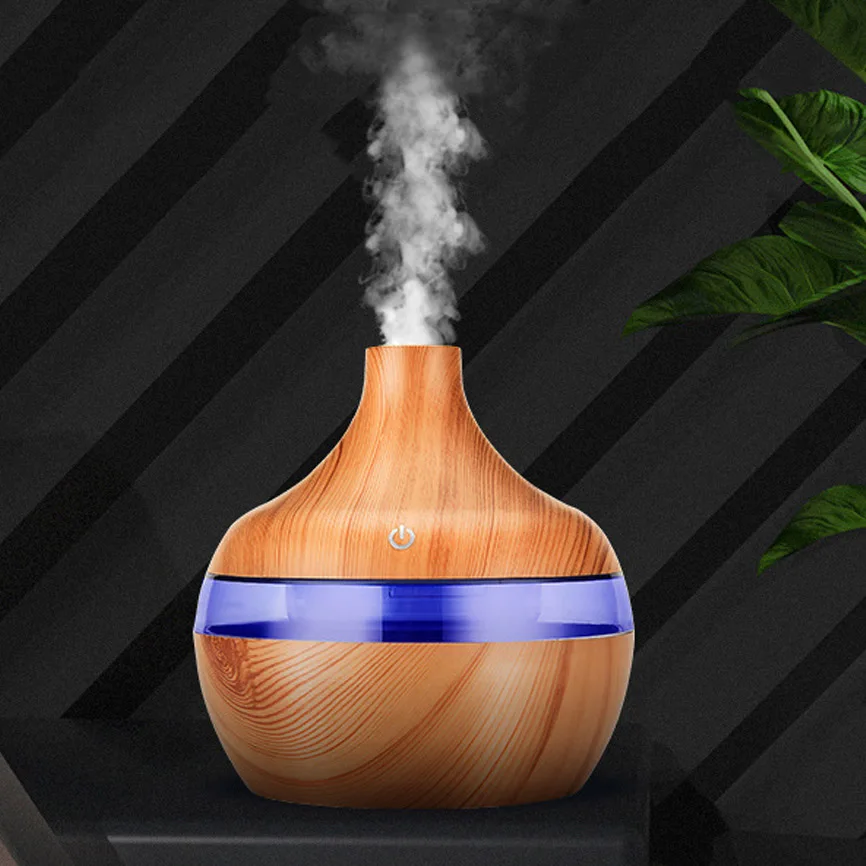 

Electric Air Humidifier Essential Aroma Oil Diffuser Ultrasonic Wood Grain Humidifier USB Mini Mist Maker LED Light