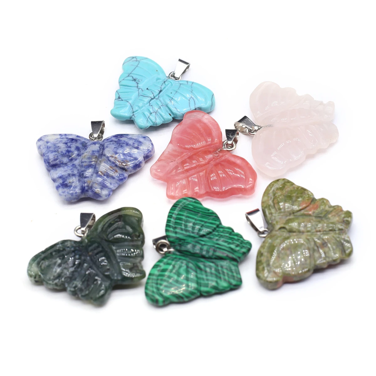 

3pcs Natural Stone Butterfly Pendant Charms Natural Agate Pendant for Making DIY Jewelry Earrings Necklace Accessory 33x40mm