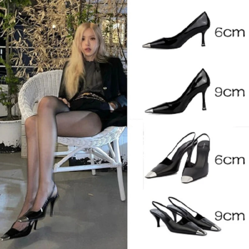 

Ladies High Heels Sandals Overload Solid Color Square Stiletto Patent Leather Pumps Non slip Casual Shoes