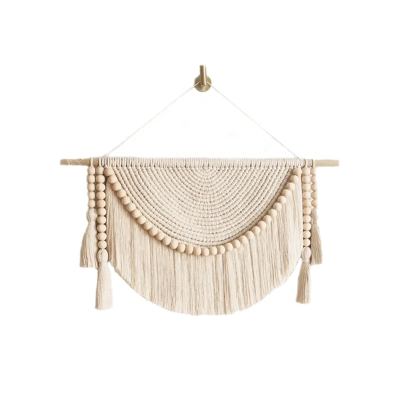 

HOT SALE Macrame Wall Hanging Tapestry With Wood Beads And Tassels Handmade Woven Home Nursery Bedroom Living Room Decoration