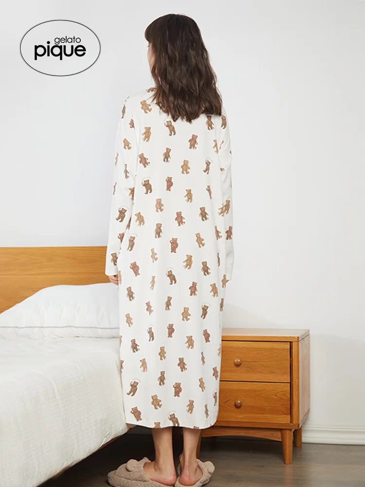 Home wear Gelato Pique Nightgown Roomwear Bear Skirt Homewear Sleepwear Cotton
