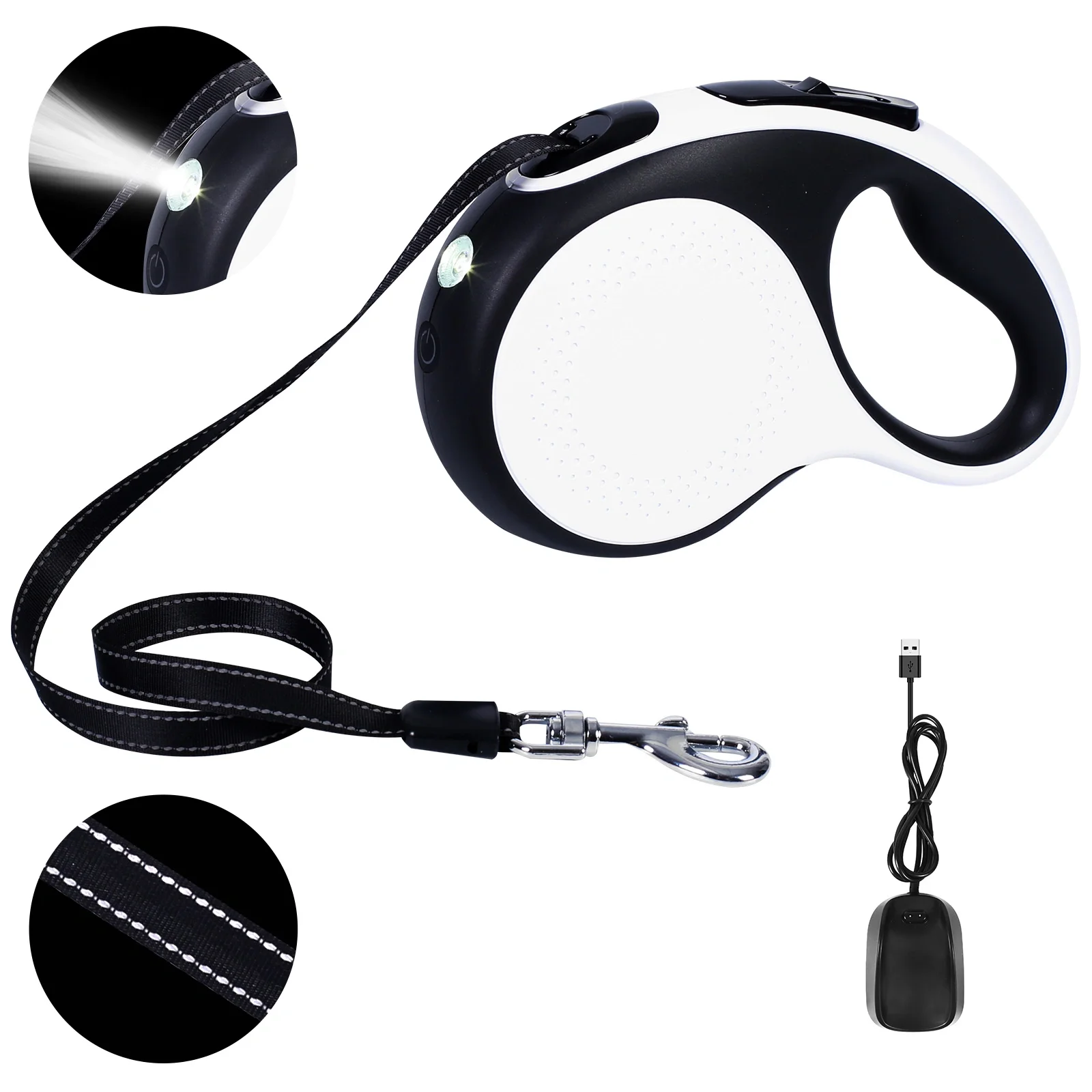 

Retractable Dog Leash with LED Light for Small Medium Dogs, 16FT/5M, 360° Tangle-Free Reflective Heavy Duty Nylon Tape Up to 66