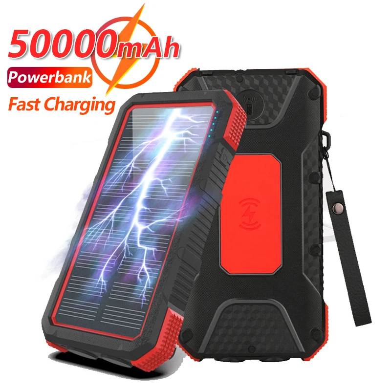 

50000mAh Wireless Solar External Battery Wireless Charging Emergency Waterproof SOS LED One-way Fast Charging Portable Power Ban