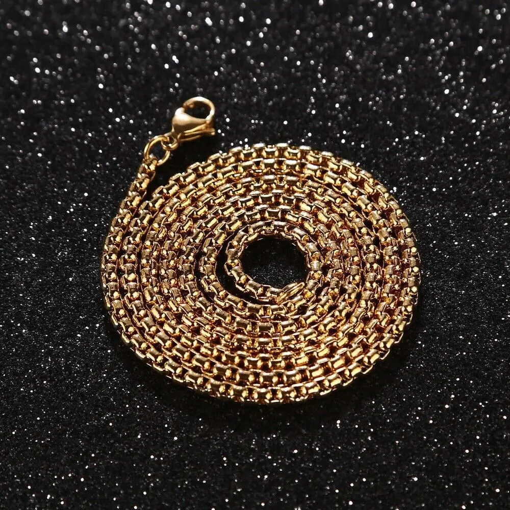 

SZN 316L Stainless Steel 3mm width Gold Plated Box Chain Necklace 24inch Jewelry Making Necklaces Findings
