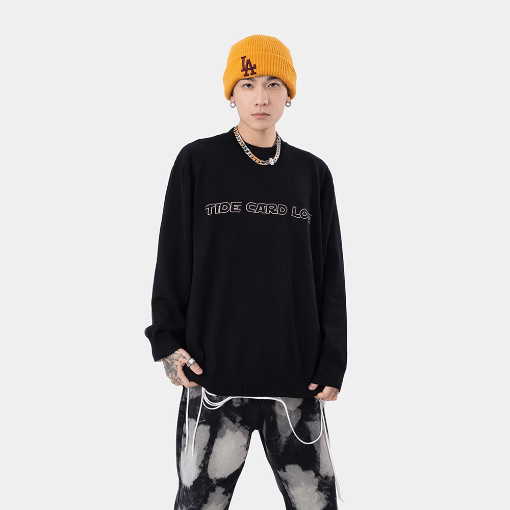 

Concise Letter Style Unisex Oversized Sweater Vintage Long Sleeve Knitted Casual Harajuku Mens Pullovers Streetwear Gothic Tops