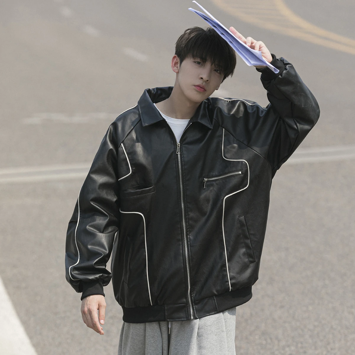 Кожаная куртка в американском стиле ретро мужская модная подростковая