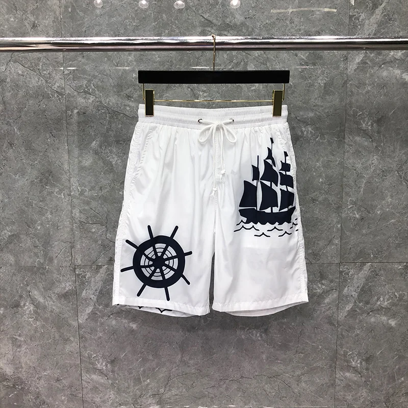 TB THOM Shorts Summer Men's Shorts Fashion Brand Male Shorts Rudder And Sailboats Designs Thin Quick Dry Boardshorts