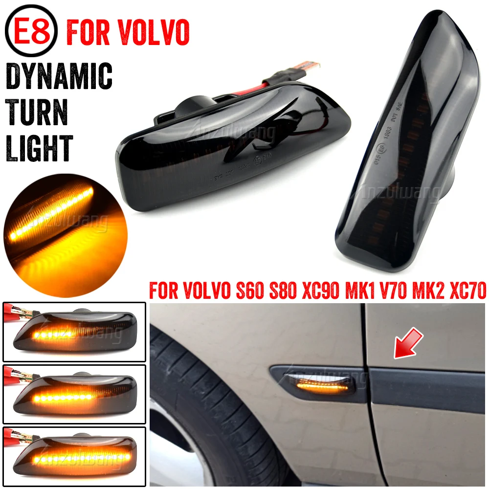 

2Pcs Dynamic LED Amber Side Marker Blinker Turn Signal Light For Volvo S60 V70 XC90 S80 XC70 1998-2007 OEM # ： 30722641,34432641