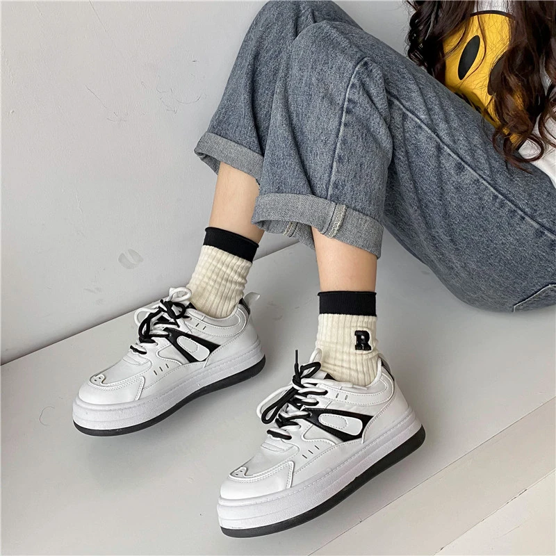 Casual Sneakers Women Comfortable Soft Retro Preppy Style Vulcanized Women's Shoes 2023 New Street Thick Sole Shoes Ladies
