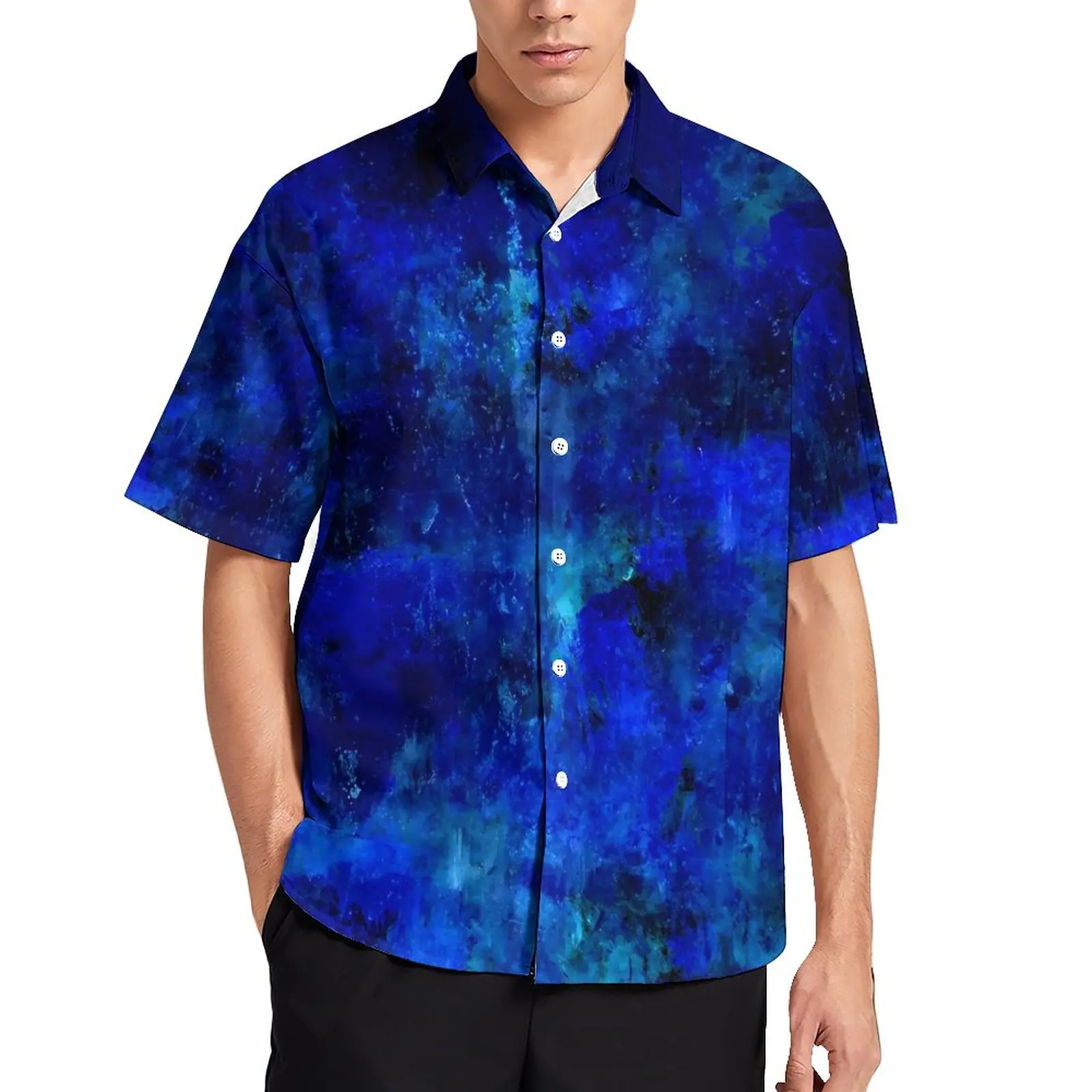 

Blue Paint Splatter Vacation Shirt Abstract Print Hawaii Casual Shirts Man Harajuku Blouses Short Sleeve Pattern Tops Large Size