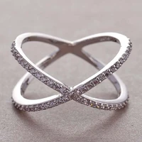 luxury cross x shape women engagement ring full paved cz stone silver color elegant simple female jewelry ring hot sale