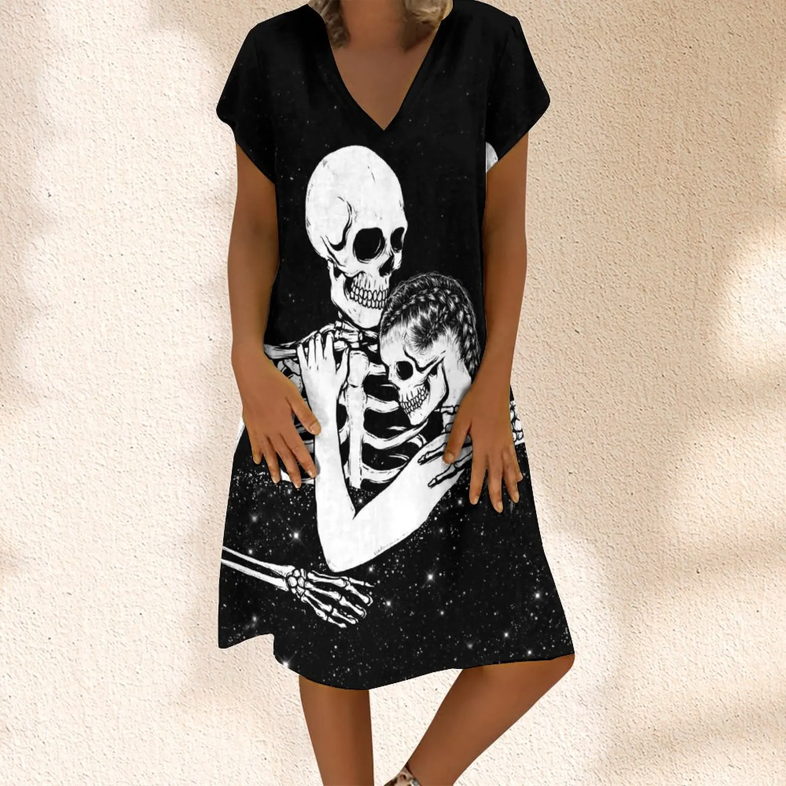 

Летнее женское сексуальное платье, винтажное женское вечернее платье с принтом в виде черепа и любви, модное женское платье в стиле бохо