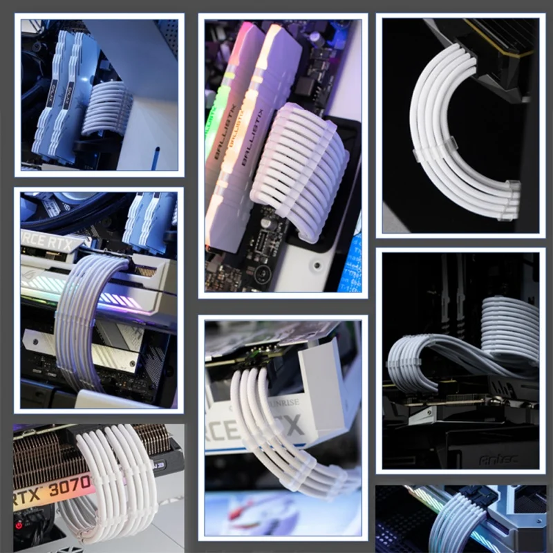 

Комплект удлинительных кабелей для ПК с рукавом, 18AWG 24Pin материнская плата, 8 (4) Pin ЦП, 8 (6 2) Pin PCI-E кабели питания, расчески
