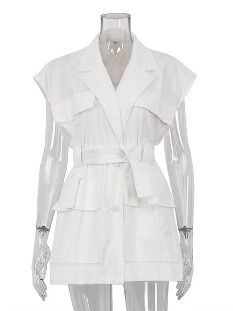 LGRQ жилет без рукавов для женщин со сборкой на талии и v-образным вырезом