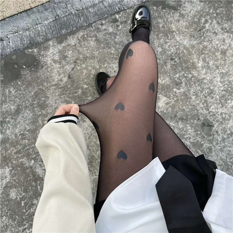Women's stockings black fake meat sexy pantyhose thickened bow love stockings hook-proof stockings sexy printed tights pantyhose