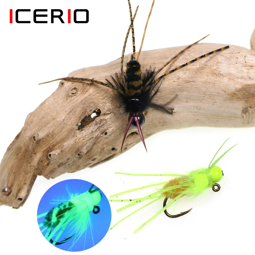 Фото ICERIO 4 шт. пояс Stonefly Bug Jig Fly латунная головка из бисера резиновые ножки синель Boday большая нимфа нахлыстовая приманка для ловли форели №1