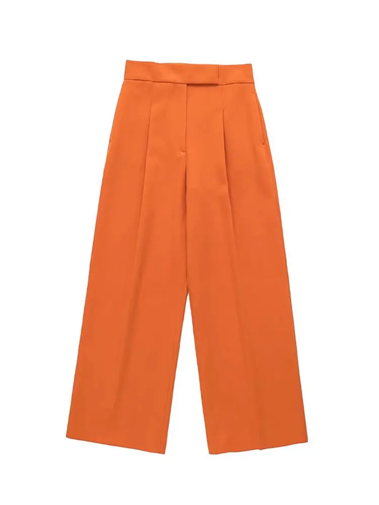 

Брюки Nlzgmsj ZBZA 2022, Женские Мешковатые брюки с высокой талией, модные оранжевые прямые брюки, женская уличная одежда, широкие брюки 202202
