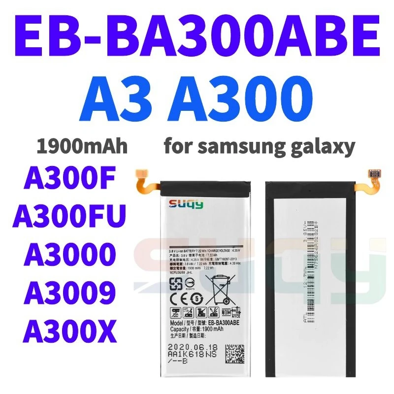 

1900mAh EB-BA300ABE Replacement Battery for Samsung Galaxy A3 SM-A300F A300FU Bateria for Galaxy A300 A3000 A3009 A300X Batterie