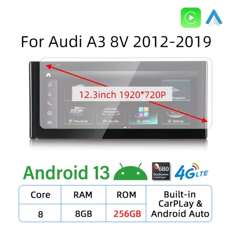 Qualcomm 680 Беспроводной Carplay Android Auto Радио Сенсорный экран для Audi A3 8V 2013-2020 GPS Стереоплеер Навигация DSP 4G WIFI