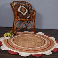 jute rug circle colour handmade round decorative 3x3 feet braided look carpet