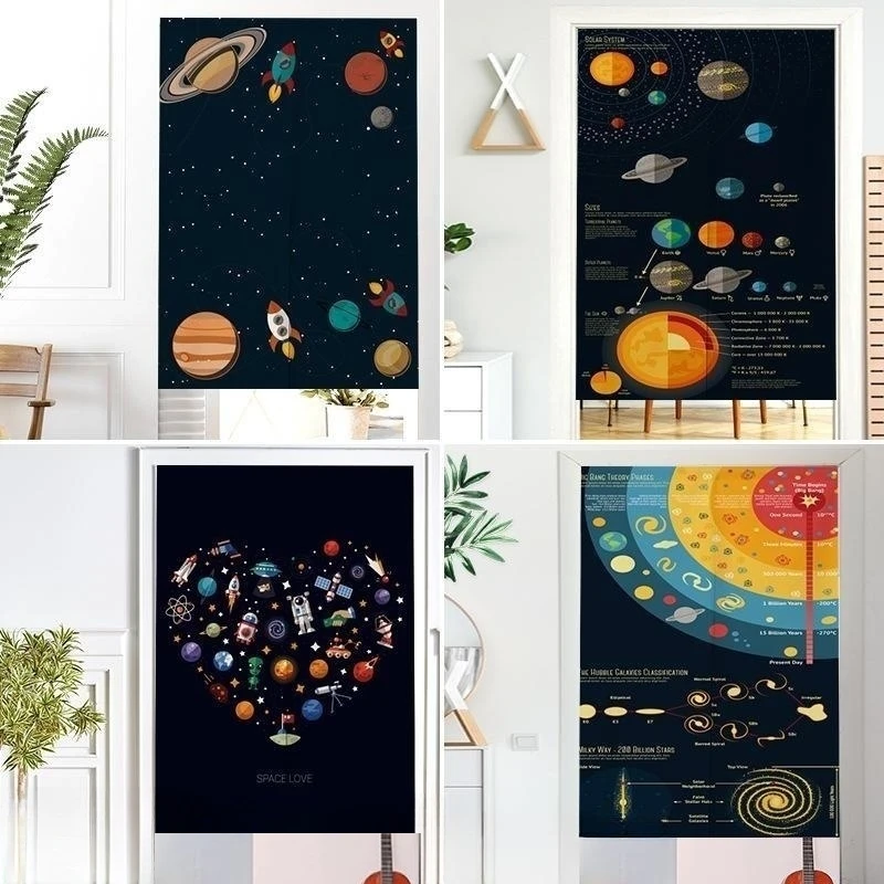 Cosmic Cartoon Solar System Door Curtain for Kids Gift Home Kitchen Partition Noren Curtains Entrance Hanging Split Half-curtain