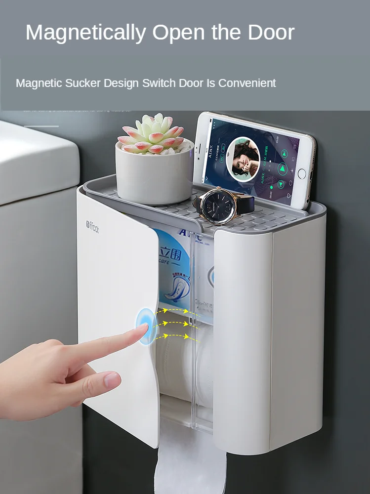 

Bathroom Accessories Free Punching Portable Toilet Paper Holder for Magnetic Suction Door Bathroom Waterproof Toilet Storage Box