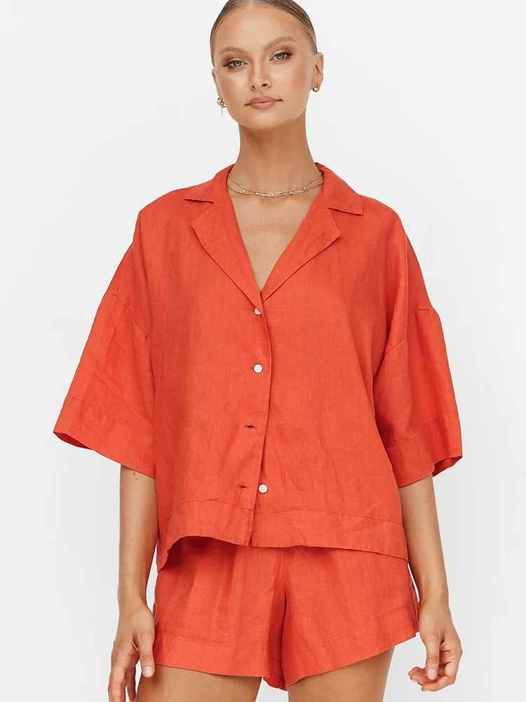 

Linad Loose Women's Home Clothes 2 Piece Sets Cotton Short Sleeve Sleepwear Female Casual Suits With Shorts Summer Pajamas