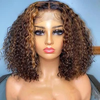 European virgin hair Kinky Curly unprocessed Human hair Lace Front jewish wig Highlight Color Blonde Brown Best Sheitels wigs