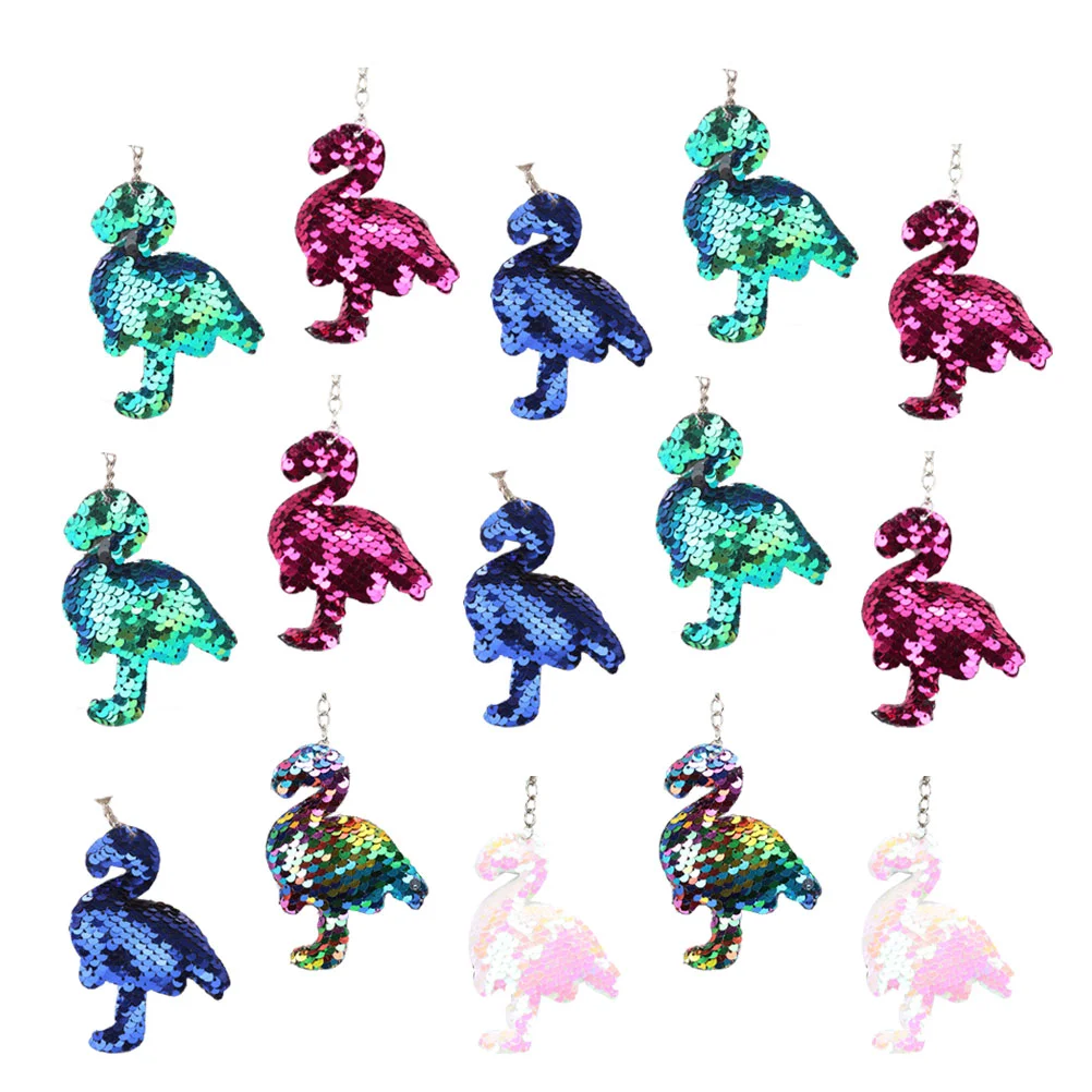 

15 Pcs Backpack Keychains Flamingo Key Rings Car Sequin Keychains Holder Shiny Miss