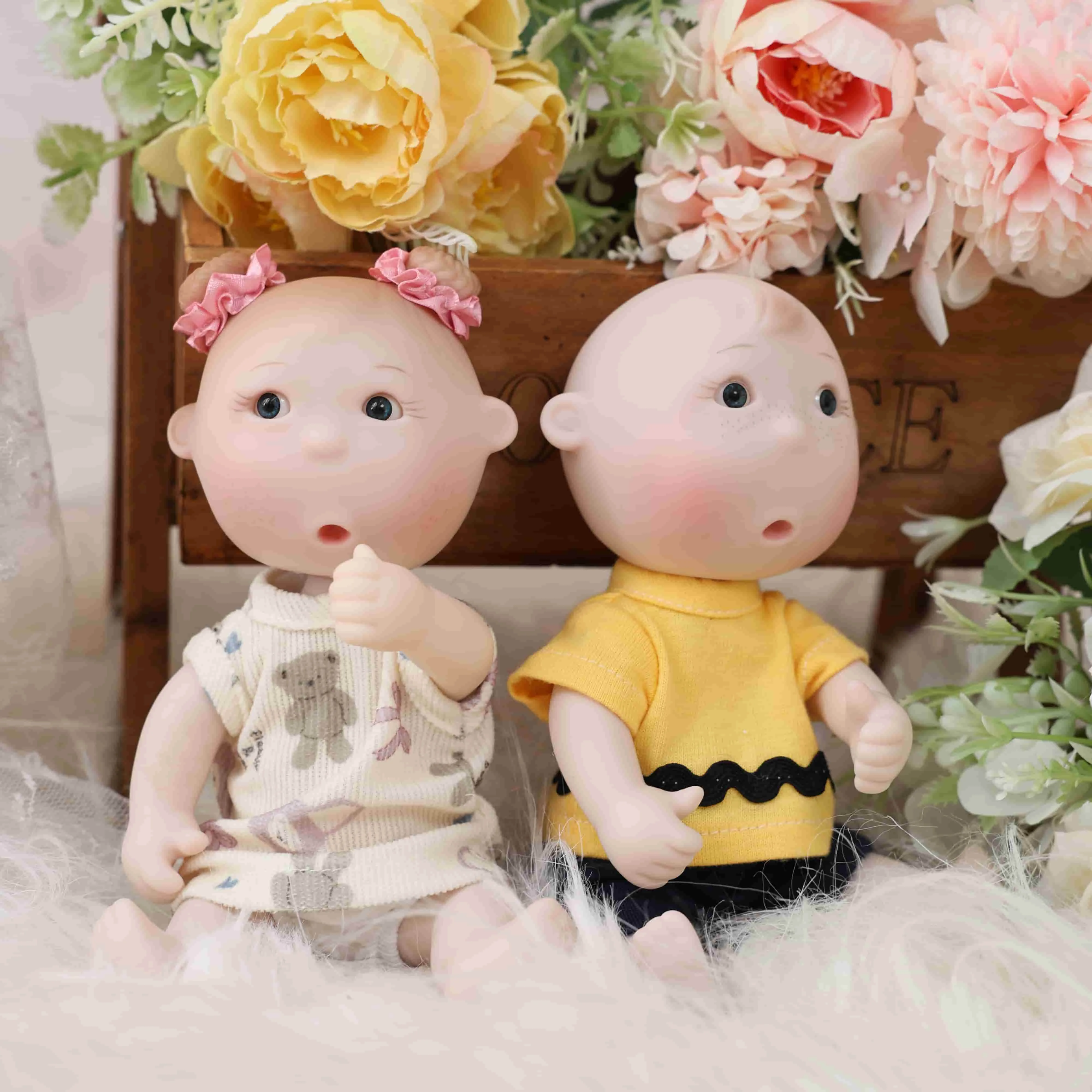 Фото Куклы-близнецы Cloveray mini 7 дюймов: мальчик и девочка, виниловые, для детских ролевых игр, подарок на день рождения, украшение №2