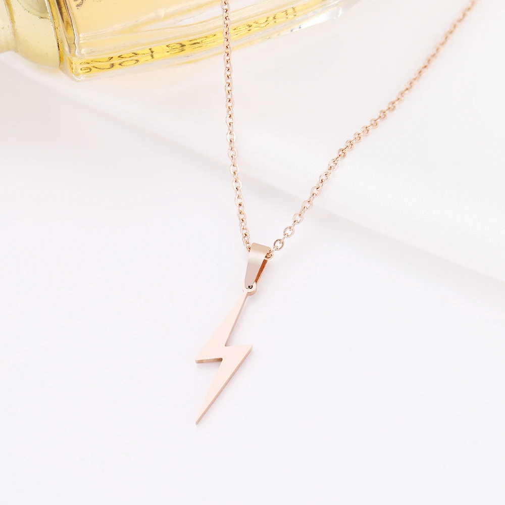 

Stainless Steel Necklace Hot Lightning Necklaces For Women Protection Pendants Girlfriend Gifts Rose Gold Jewelry