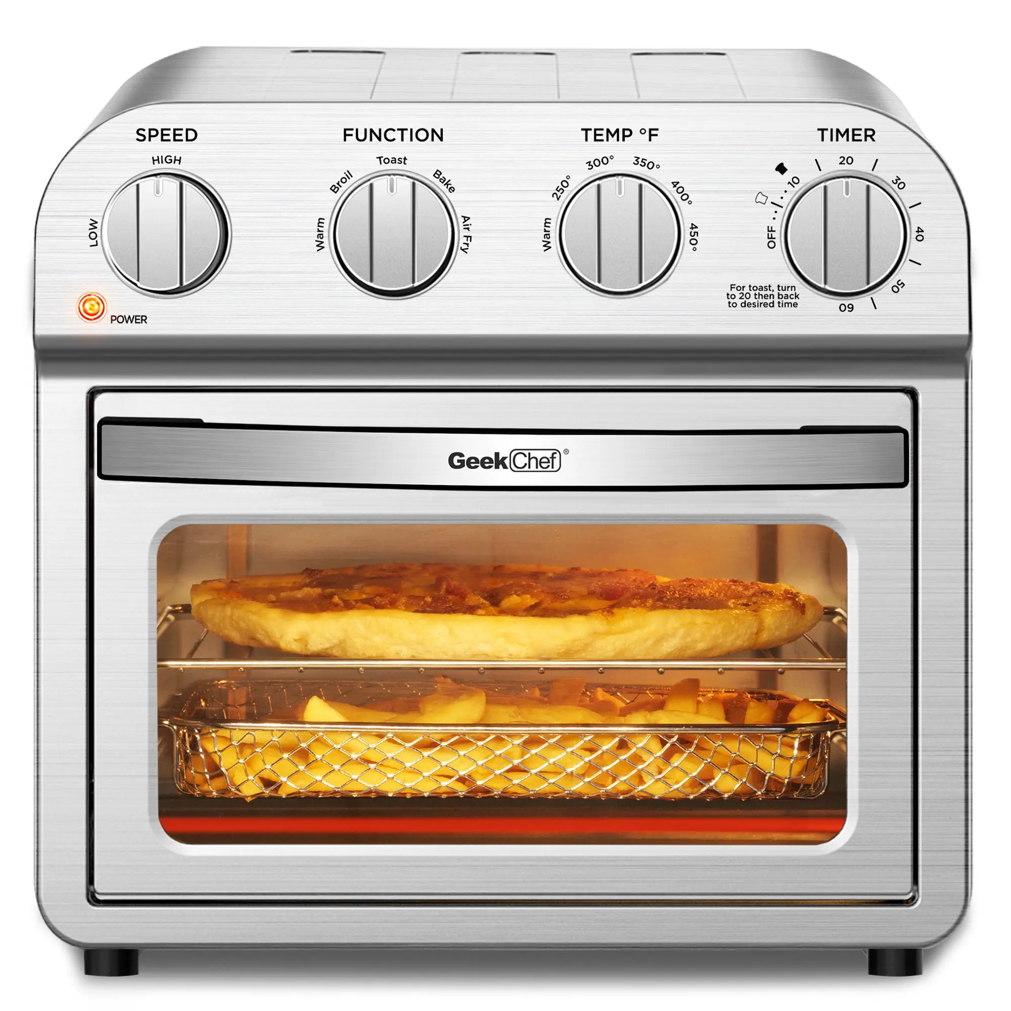 

10.6 QT Air Fryer Toaster Oven Combo, 4 Slice Toaster Convection Air Fryer Oven Warm,Broil, Toast, Bake, Air Fry,Oil-Free,Silver