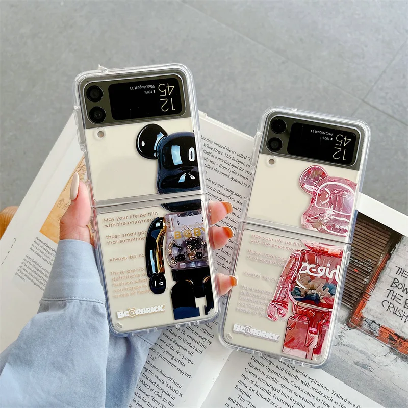 

Fashion Cartoon Crystal Bear Phone Case for Samsung Galaxy Z Flip 3 Z Flip 4 Hard PC Back Cover for ZFlip3 ZFlip4 Case Shell