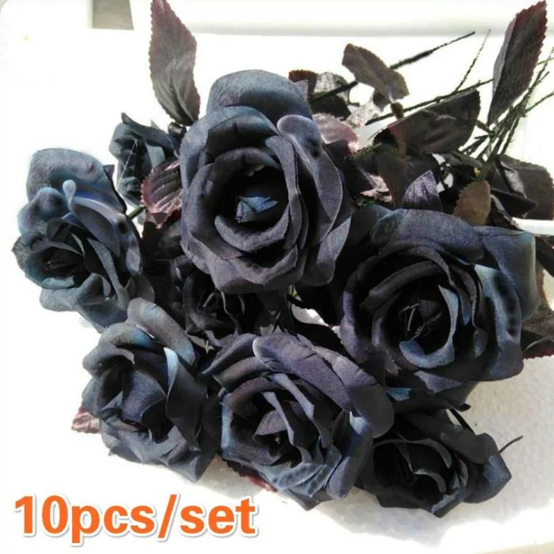 

10 Pcs Black Rose Artificial Silk Flower Party Wedding House Office Garden Decor DIY Promotion Dried Flowers Home Decor